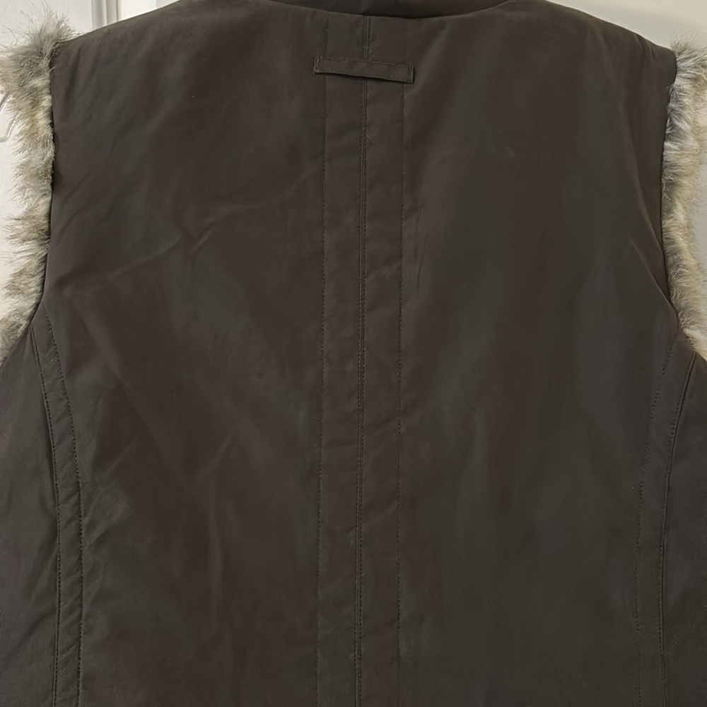 Weatherproof reversible faux fur and brown SZ L high funnel neck puffy gorpcore - Picture 16 of 16